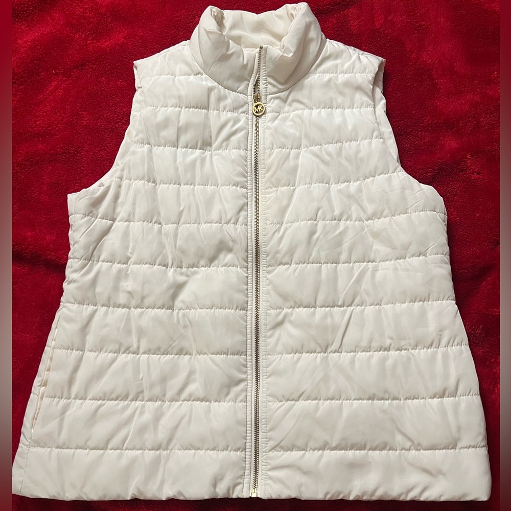 Michael Kors White Puffer Vest with Gold Zipper